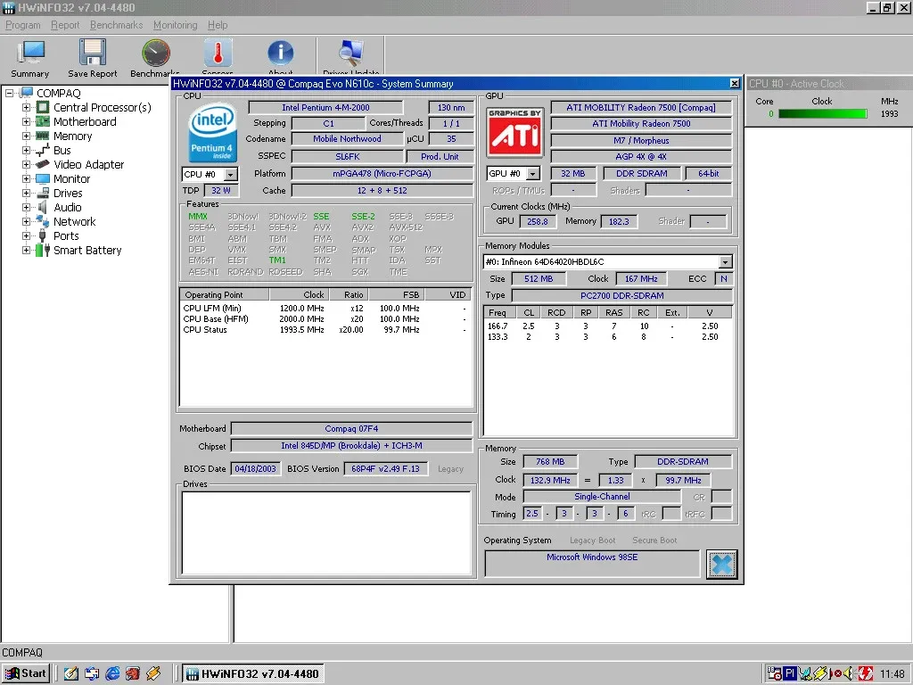 Compaq Evo N610c — HWiNFO summary