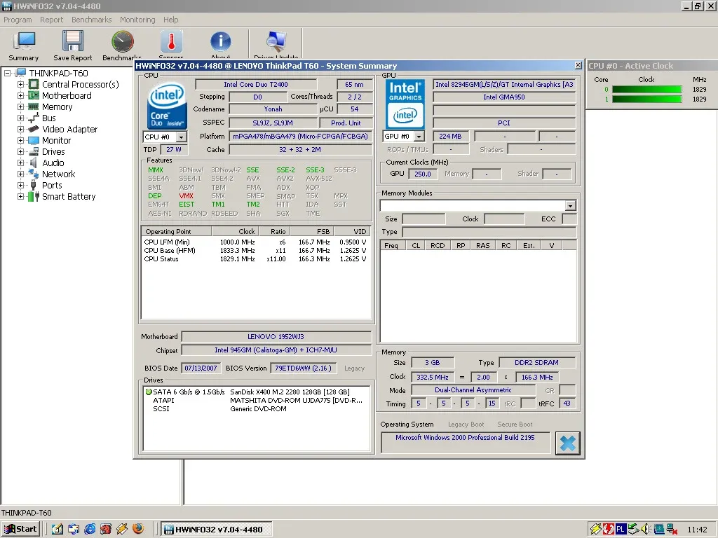 IBM ThinkPad T60 — HWiNFO summary