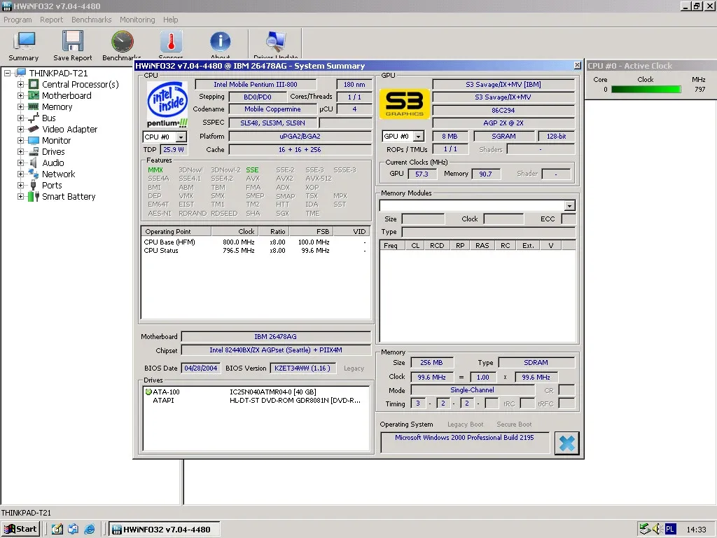 IBM ThinkPad T21 — HWiNFO summary