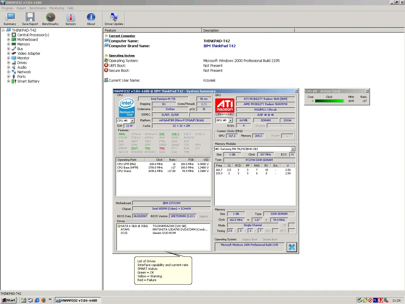 IBM ThinkPad T42 1.7 GHz — HWiNFO summary
