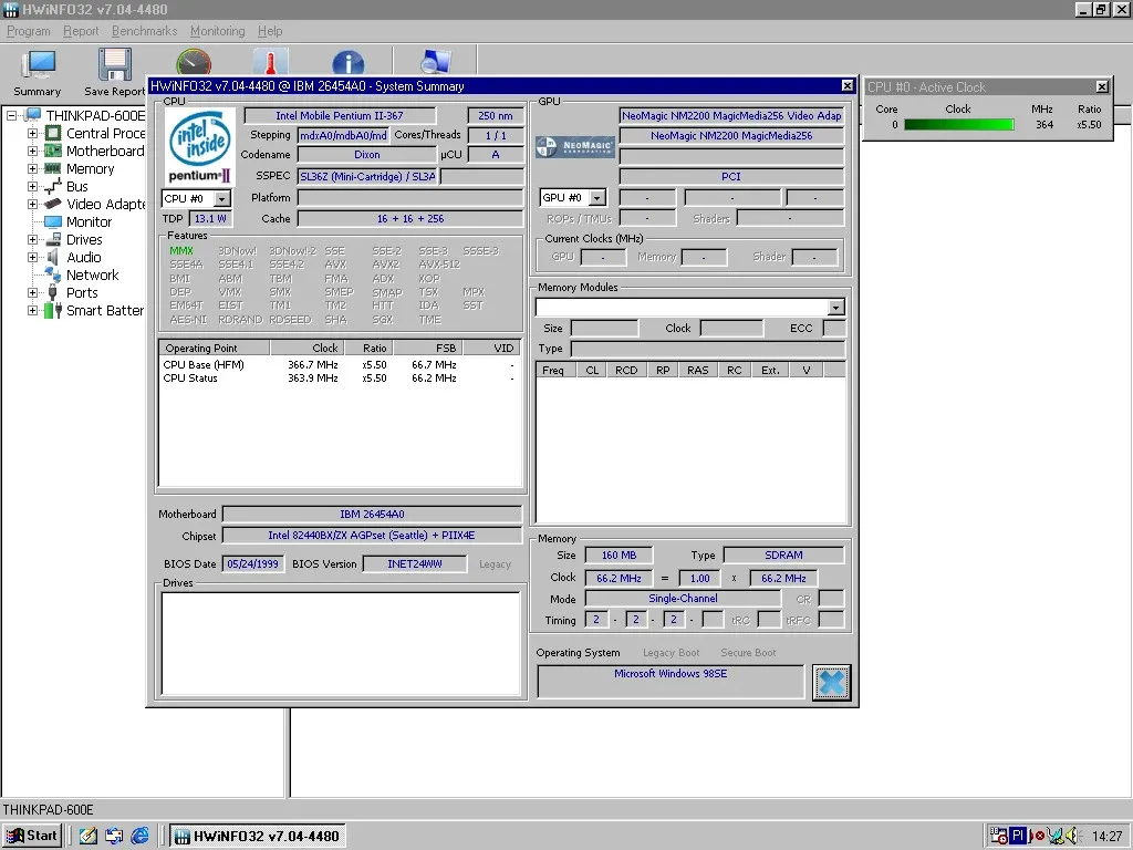 IBM ThinkPad 600E — HWiNFO summary