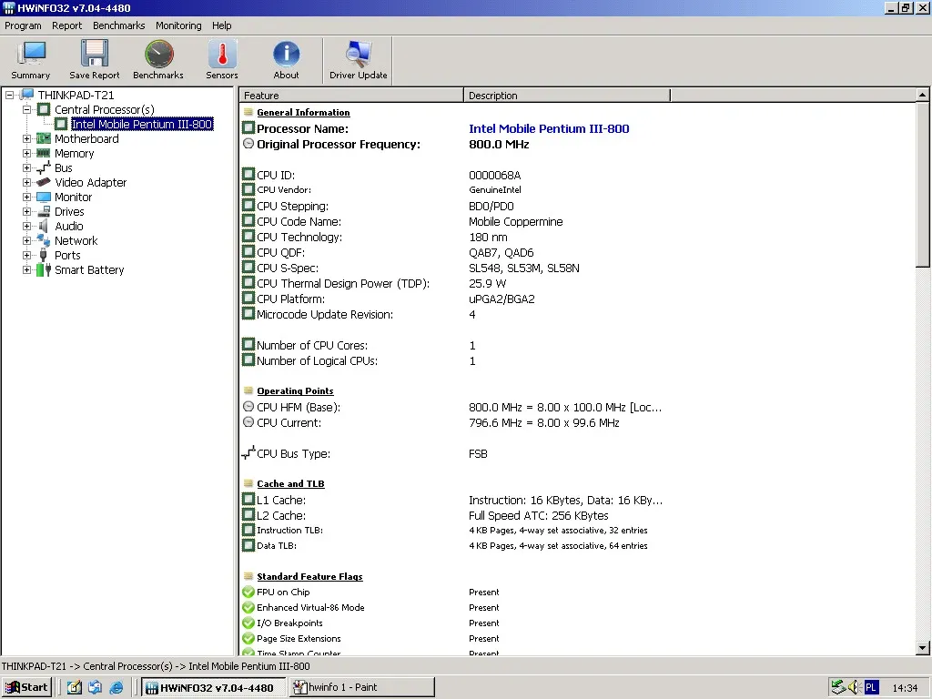 IBM ThinkPad T21 — HWiNFO CPU