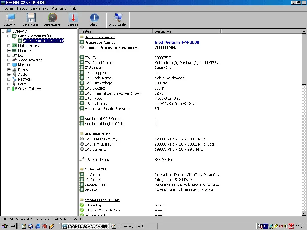 Compaq Evo N610c — HWiNFO CPU
