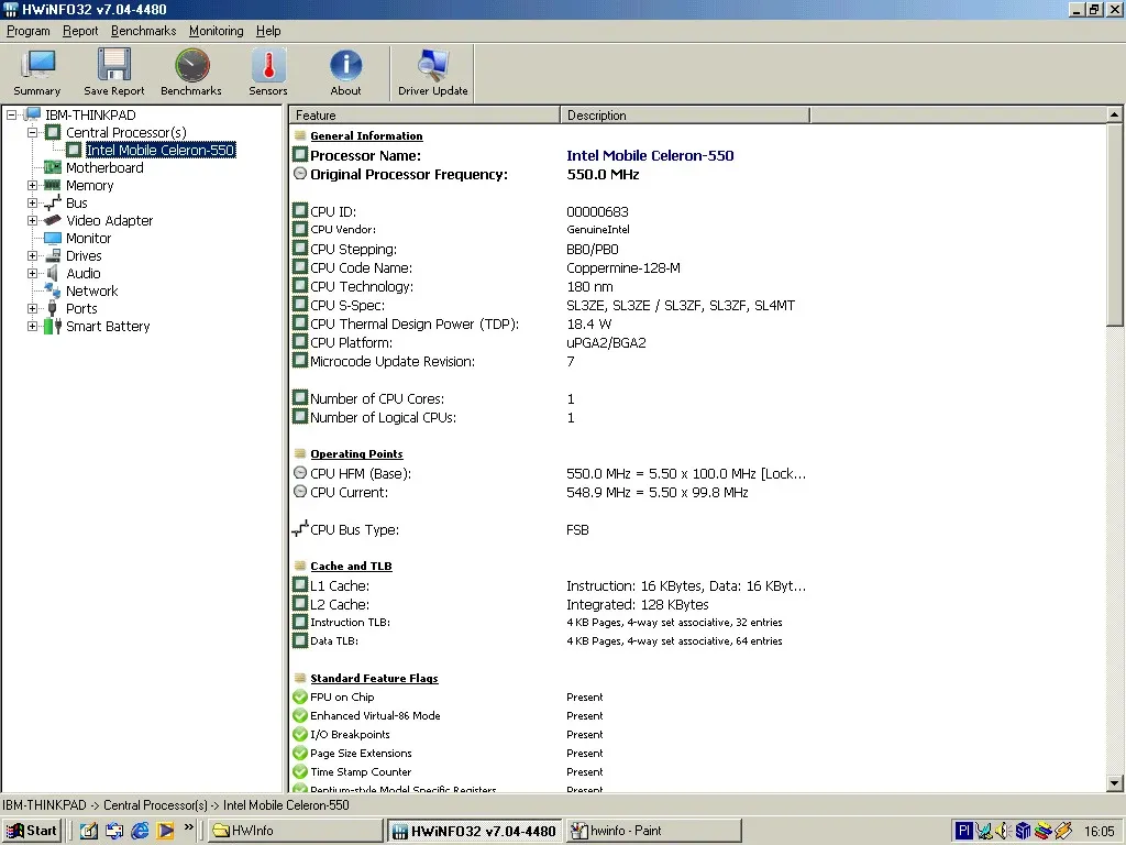 IBM ThinkPad i Series 1200 — HWiNFO CPU