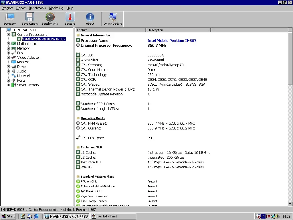 IBM ThinkPad 600E — HWiNFO CPU