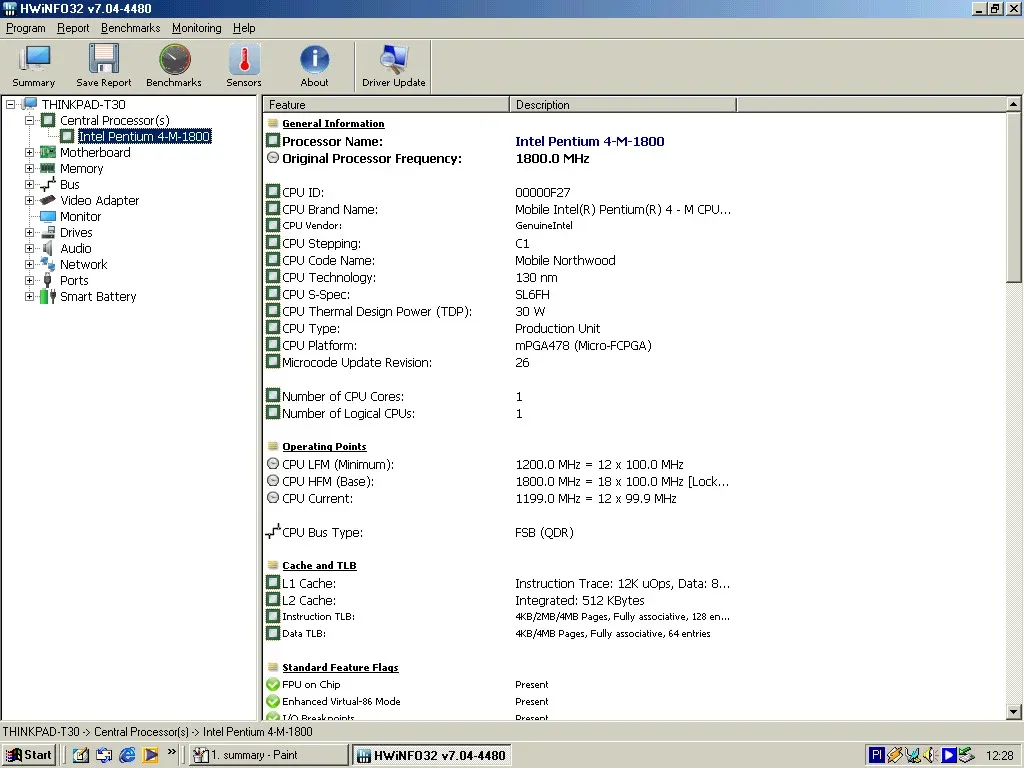 IBM ThinkPad T30 (Windows Me) — HWiNFO CPU