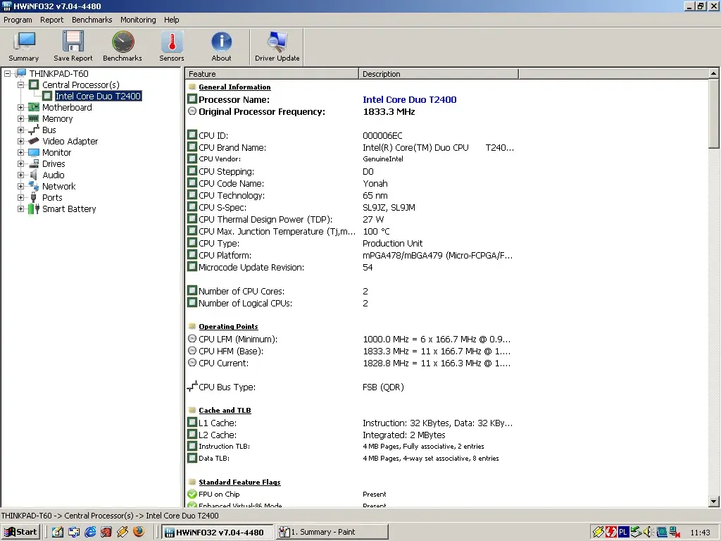 IBM ThinkPad T60 — HWiNFO CPU