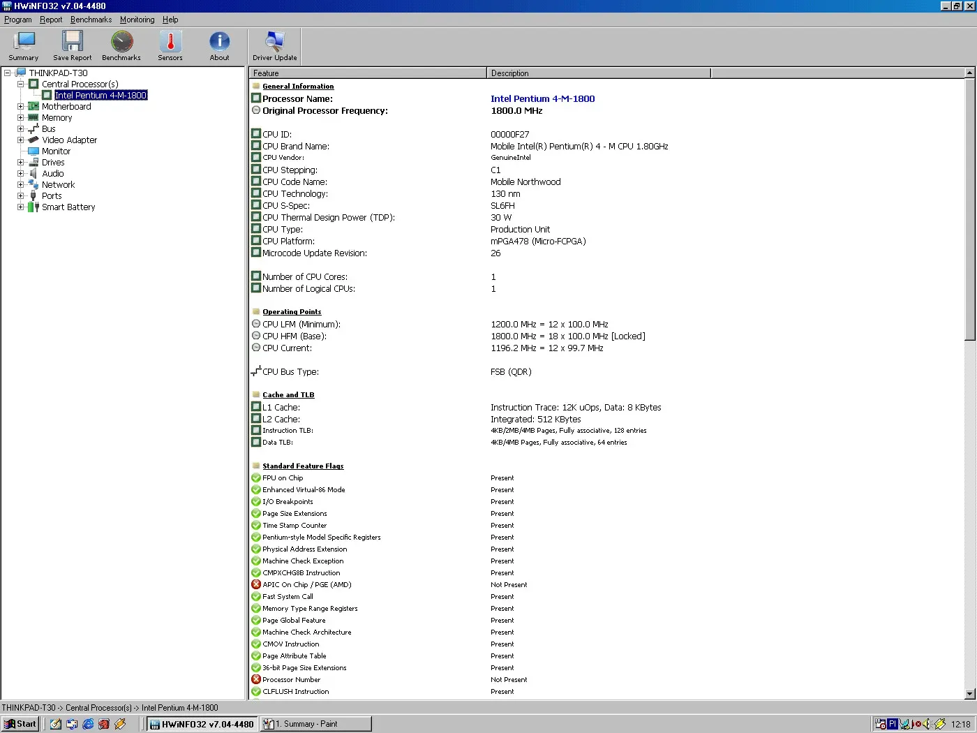 IBM ThinkPad T30 (Windows 98) — HWiNFO CPU