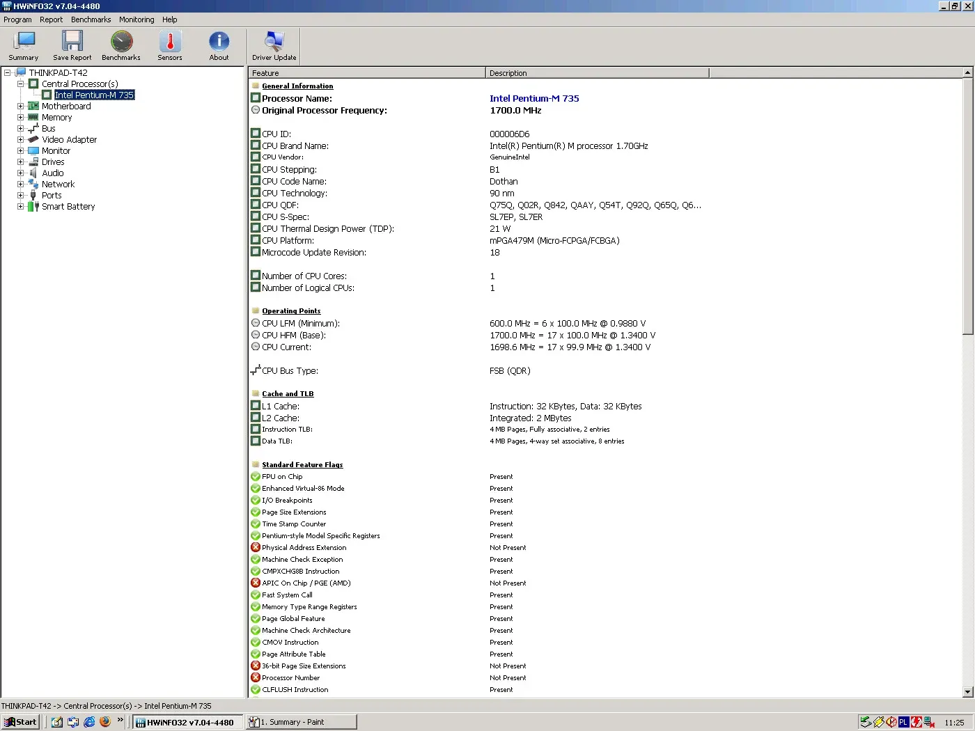 IBM ThinkPad T42 1.7 GHz — HWiNFO CPU