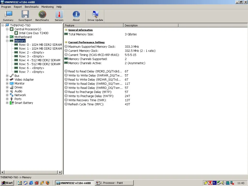 IBM ThinkPad T60 — HWiNFO memory