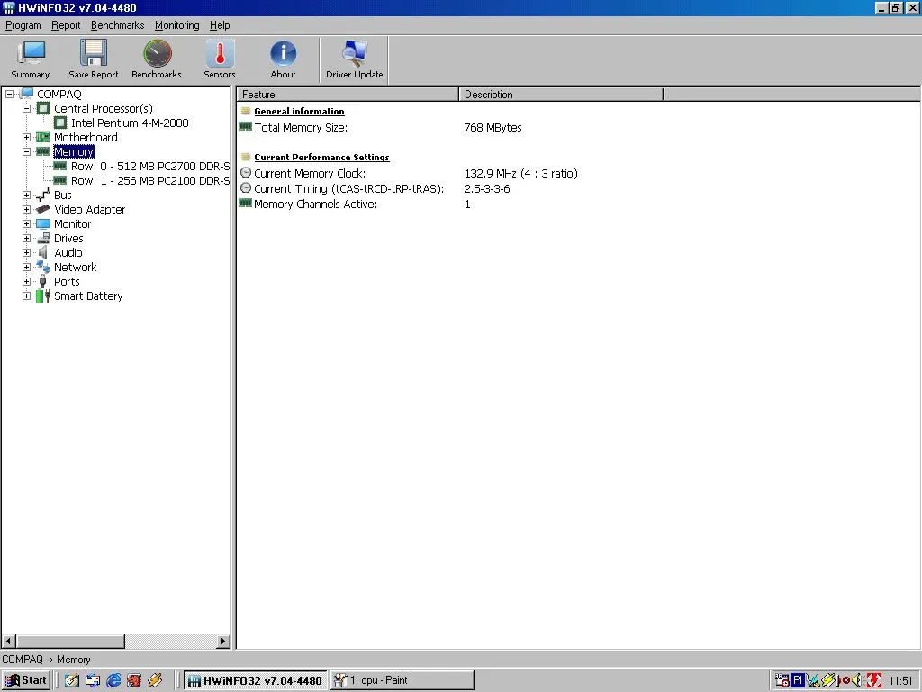 Compaq Evo N610c — HWiNFO memory
