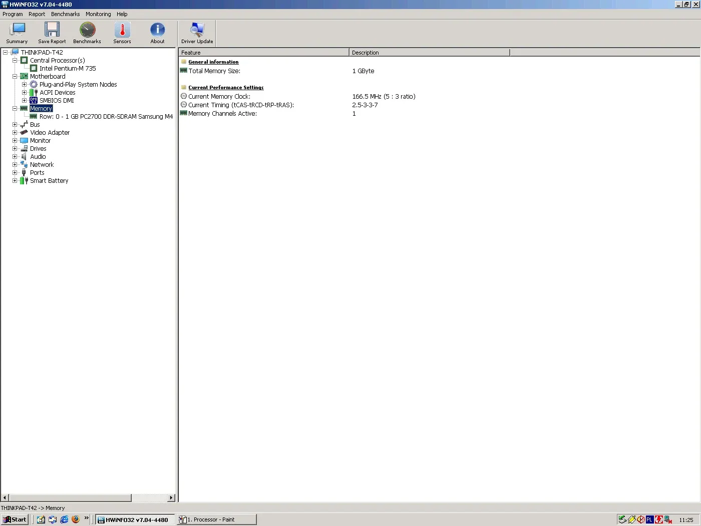 IBM ThinkPad T42 1.7 GHz — HWiNFO memory