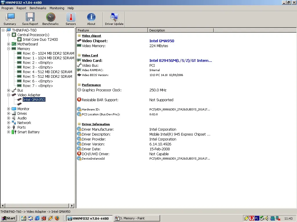 IBM ThinkPad T60 — HWiNFO video