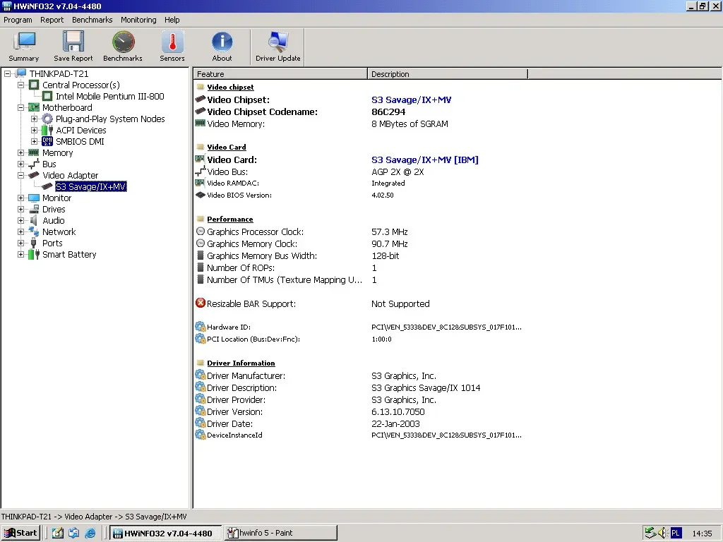 IBM ThinkPad T21 — HWiNFO video
