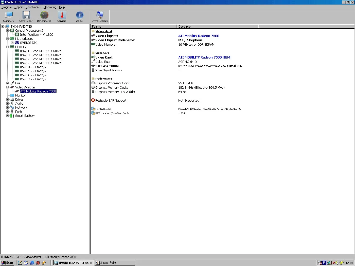 IBM ThinkPad T30 (Windows 98) — HWiNFO video