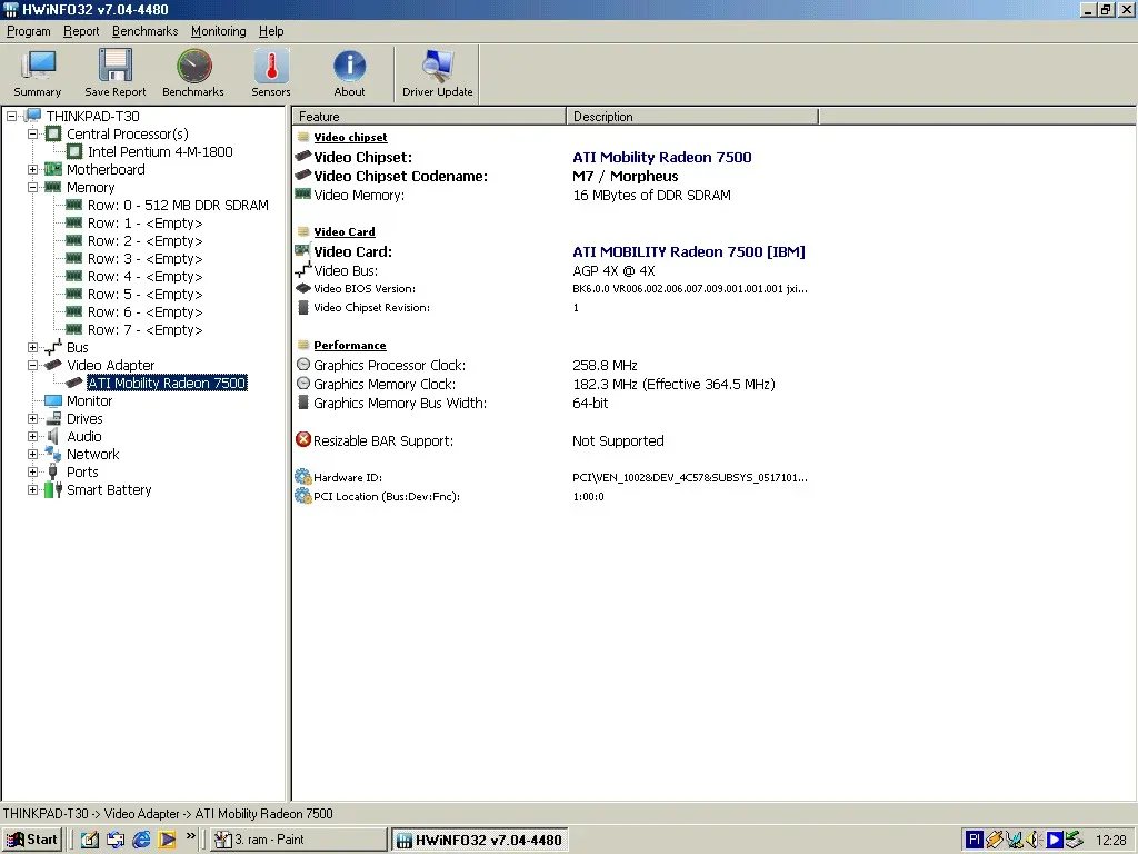 IBM ThinkPad T30 (Windows Me) — HWiNFO video