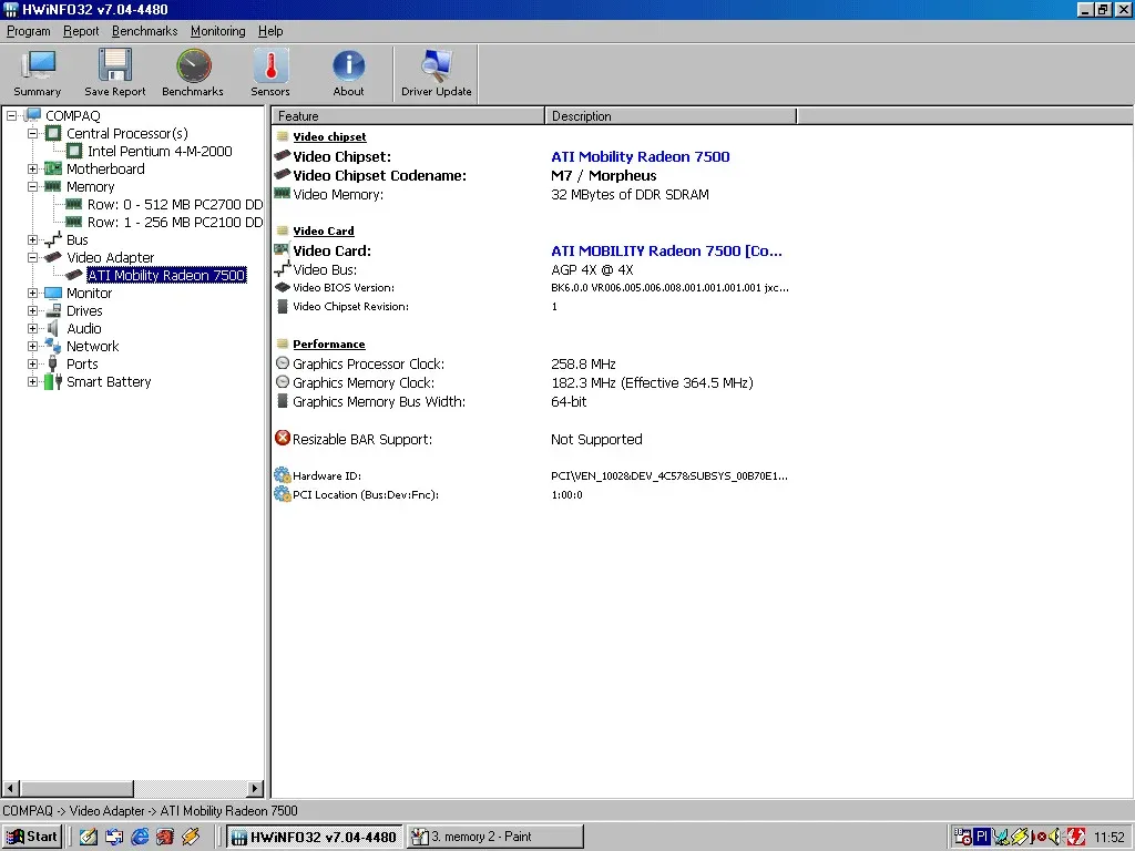 Compaq Evo N610c — HWiNFO video