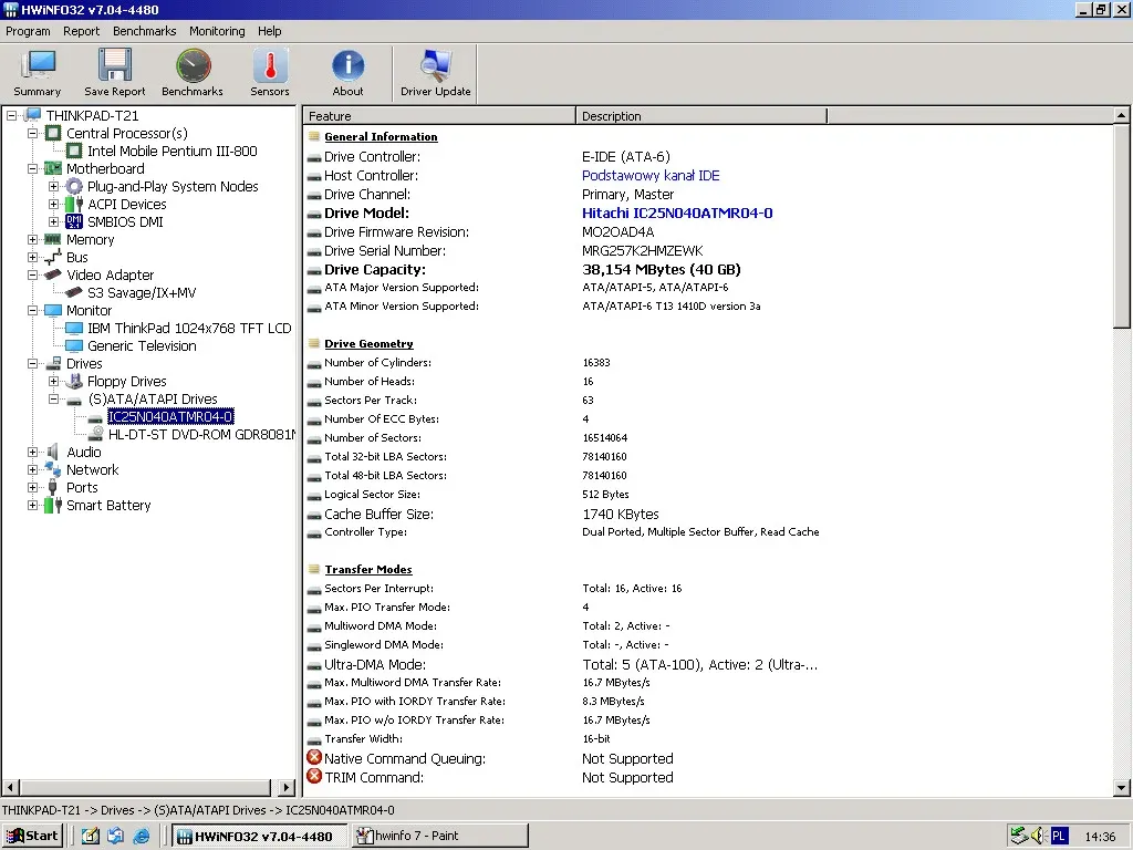 IBM ThinkPad T21 — HWiNFO HDD