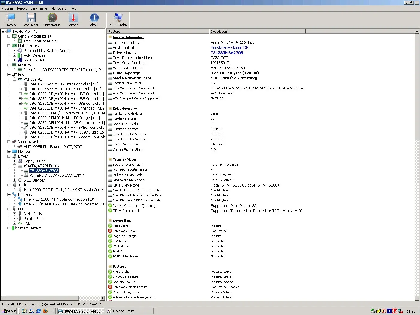 IBM ThinkPad T42 1.7 GHz — HWiNFO HDD