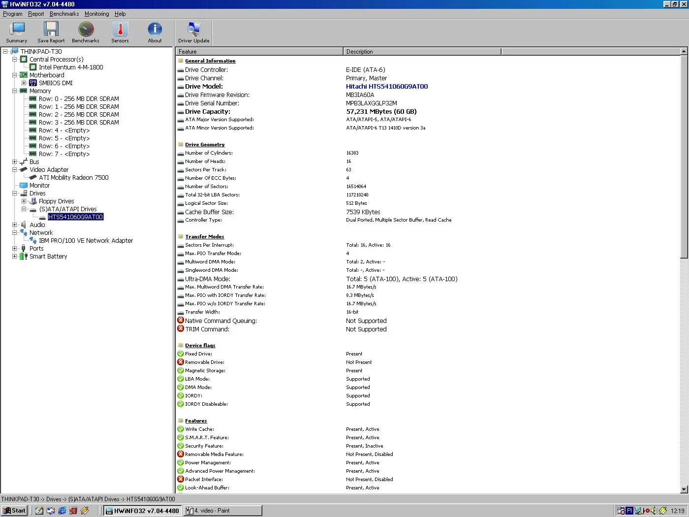 IBM ThinkPad T30 (Windows 98) — HWiNFO HDD